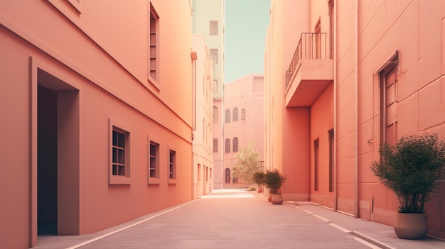 Een straat in een roze kleur