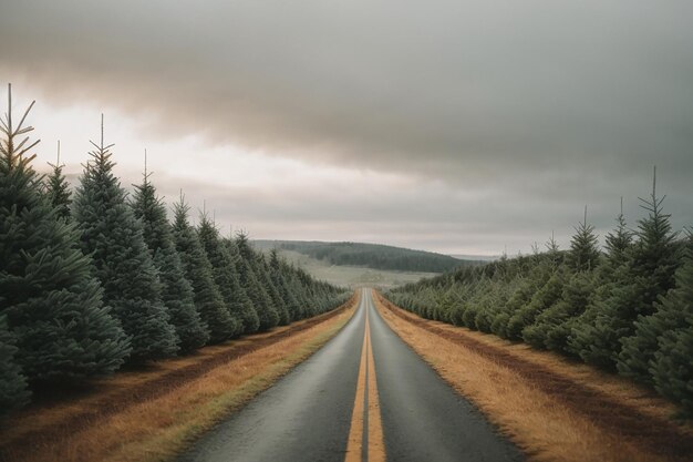 Een straat verdeelt sari met kerstbomen en kleurrijke gebouwen op de achtergrond