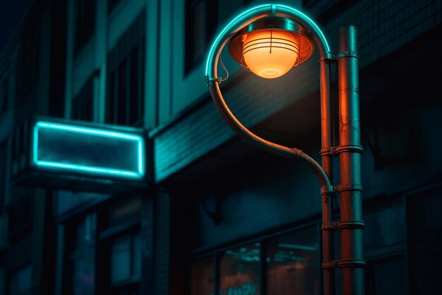 Een straatlantaarn met een neon-effect Straatverlichting