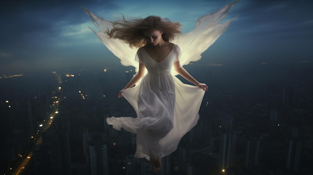een stralend meisje engel met vleugels