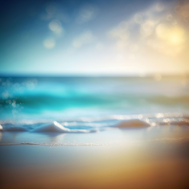Een strand met een blauwe lucht en het woord oceaan erop