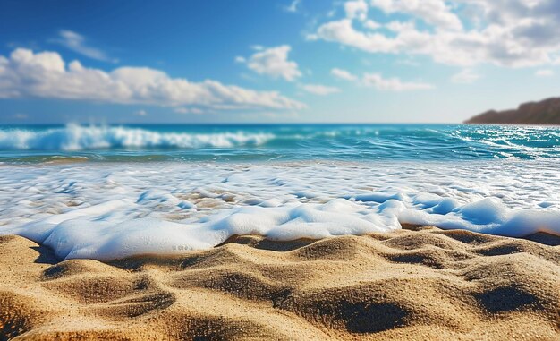 een strand met een golf die erop breekt