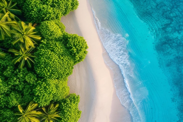 een strand met een groene plant op het zand en een golf in het water