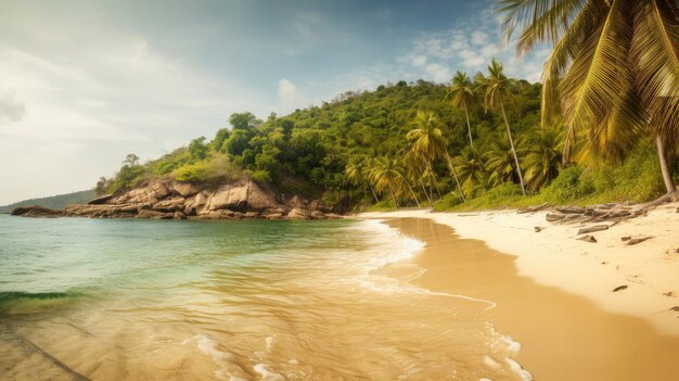 Een strand met een palmboom erop