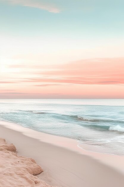 Foto een strand met golven en een roze lucht