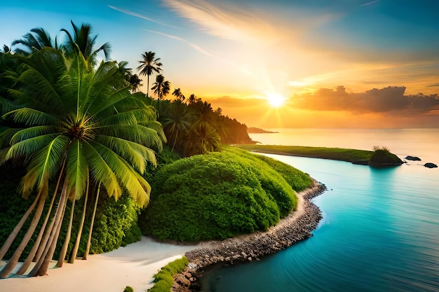 Foto een strand met palmbomen en een blauwe lagune
