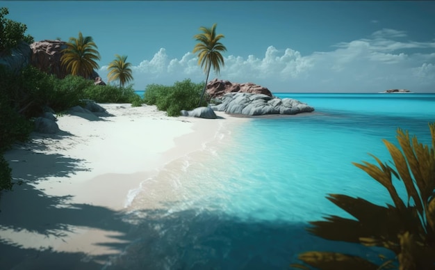 Foto een strand met palmbomen en een blauwe lucht