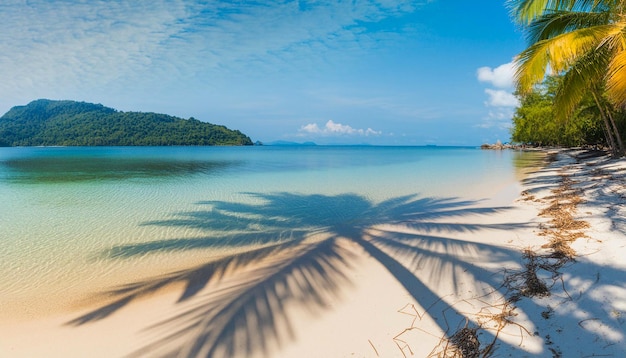 Foto een strand met palmbomen en een blauwe lucht