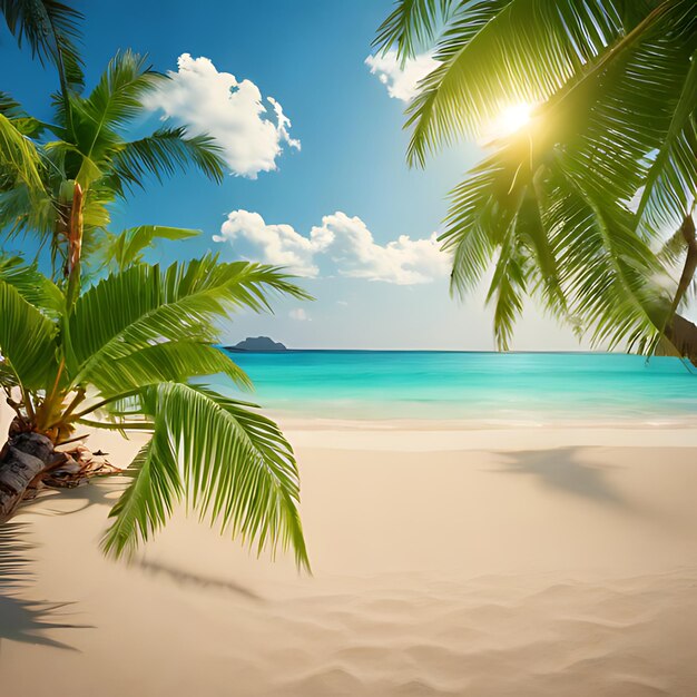een strand met palmbomen en een strand met uitzicht op de oceaan