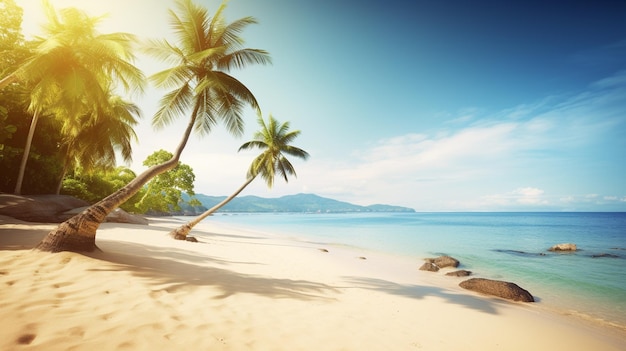 Een strand met palmbomen erop