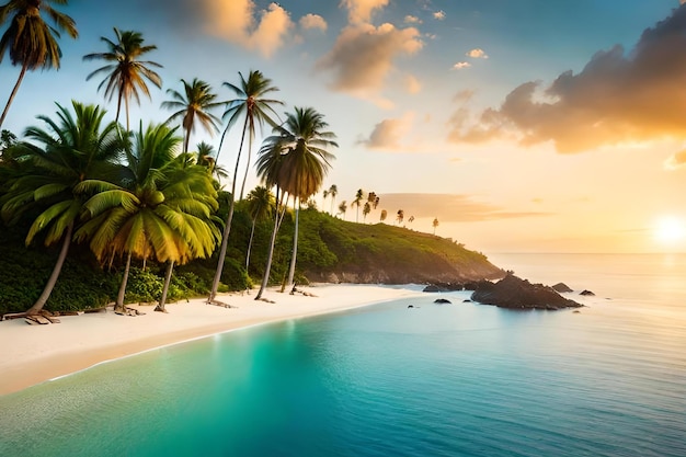 Een strand met palmbomen erop