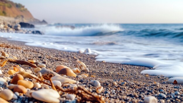 Een strand met schelpen erop