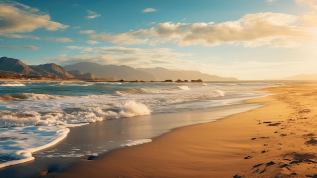 Een strand tijdens het gouden uur