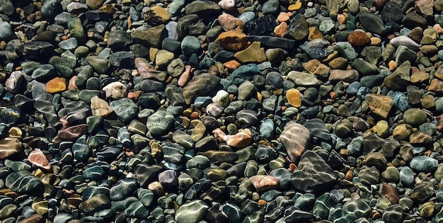 Een strand van rotsen en kiezels