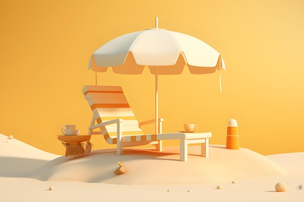 Een strandstoel met een parasol erop