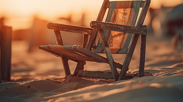 Een strandstoel op het zand met het woord strand erop