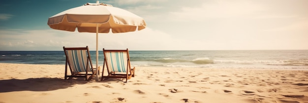 Een strandtafereel met een strandstoel en een parasol