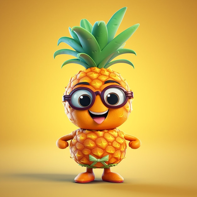 Een stripfiguur met een bril en een ananas op zijn hoofd.