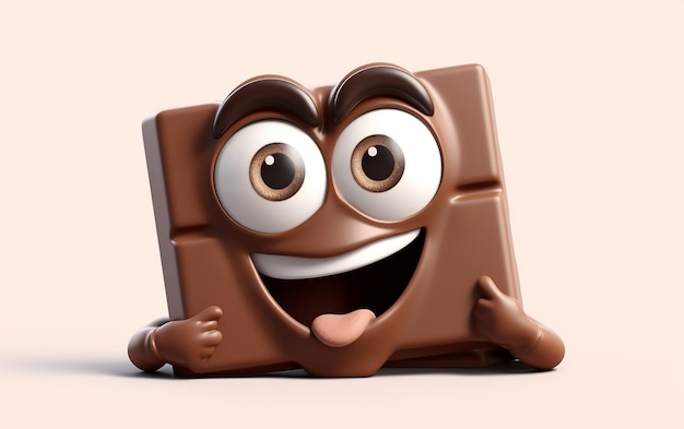 Een stripfiguur met een chocoladereep waarop 'chocoladereep' staat