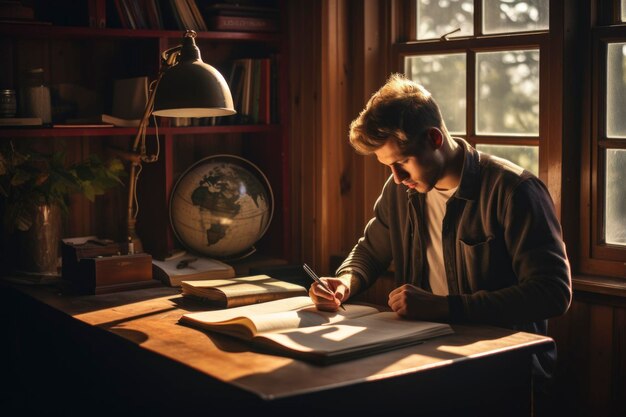 Een student die een boek leest