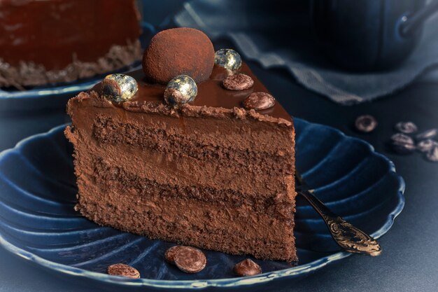 Een stuk chocolade brownie cake