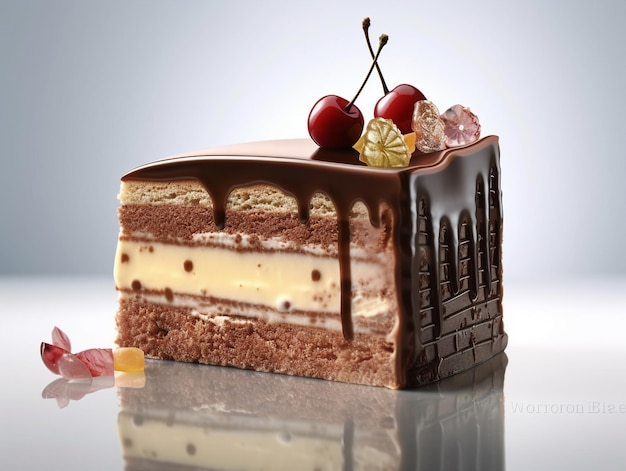 Een stuk chocoladetaart met het woord "ijs" op de top.