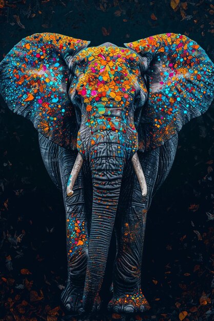 een stuk met behulp van een techniek van digitaal pointillisme om een beeld van een majestueuze olifant te creëren