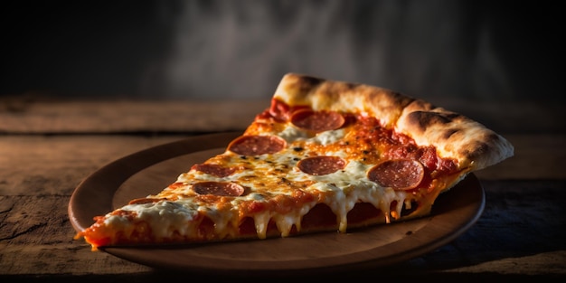 Foto een stuk pizza met pepperoni erop