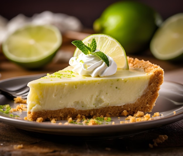 Een stukje graham crackercrusted creamy tart key lime pie Generative AI