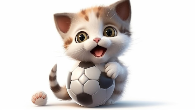 Een super schattig kitten speelt met een bal op een witte achtergrond
