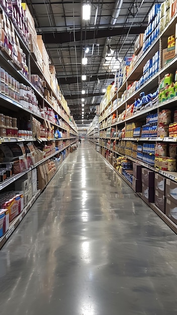 Foto een supermarkt gang met een blikje bier op de vloer