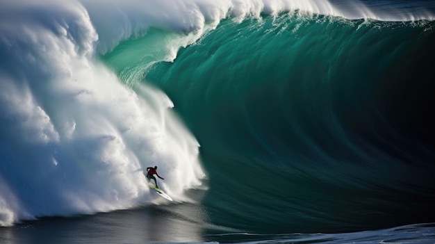 Een surfer berijdt een golf in de hoge golven van de oceaan