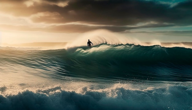 Een surfer berijdt een golf in de oceaan.