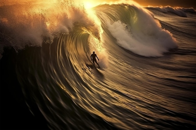 Foto een surfer berijdt een golf in de oceaan