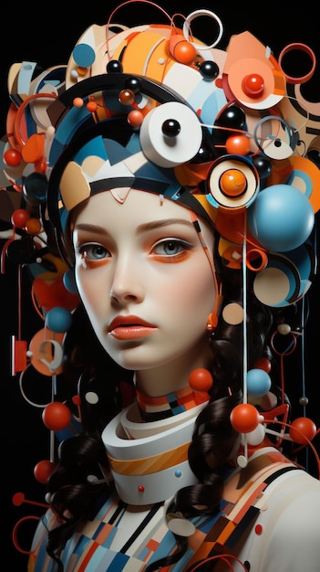 Een surrealistisch schilderij van een Bauhaus Barbie pop in een feestjurk gecreëerd met Generative AI