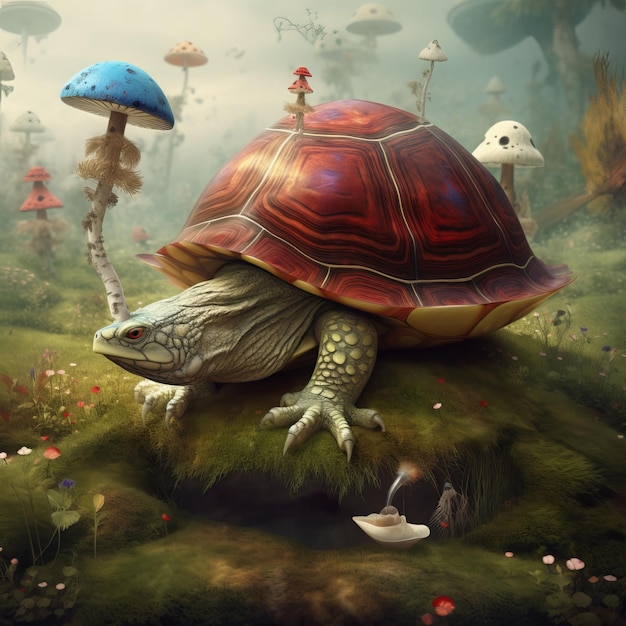 Een surrealistische schildpad uit Wonderland