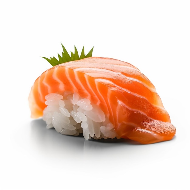 Een sushi met een groen blaadje erop