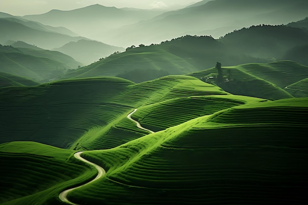 Een symfonie van groene schoonheid groene landschap foto