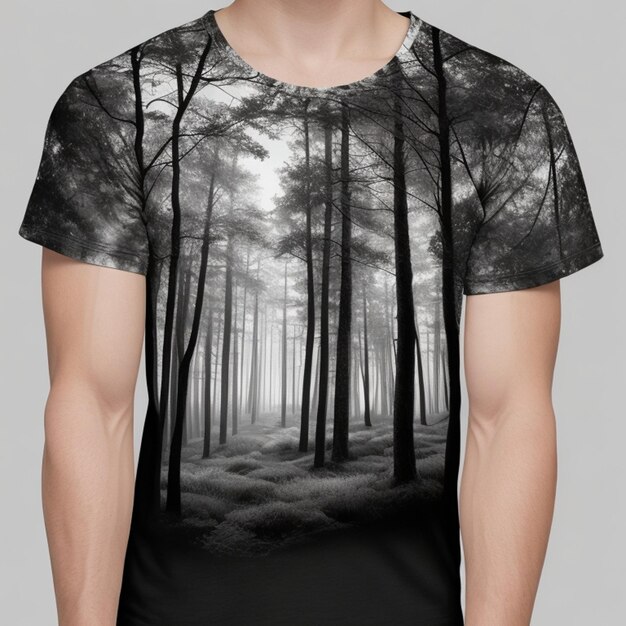 Foto een t-shirt met een bosbeeld erop.