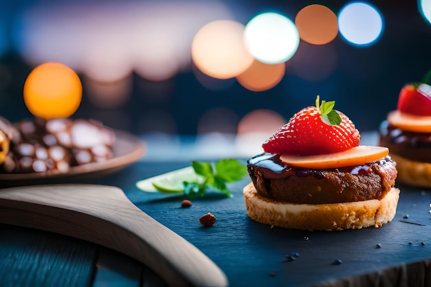 Foto een taart met aardbeien en chocolade erop