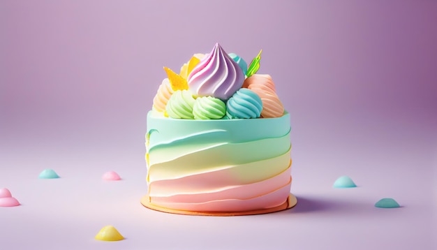 Een taart met een kleurige frosting erop