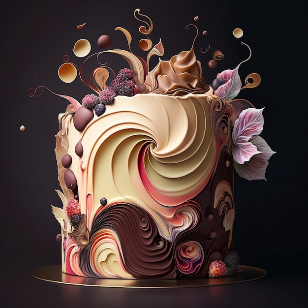 Foto een taart met een swirly design en het woord cake erop