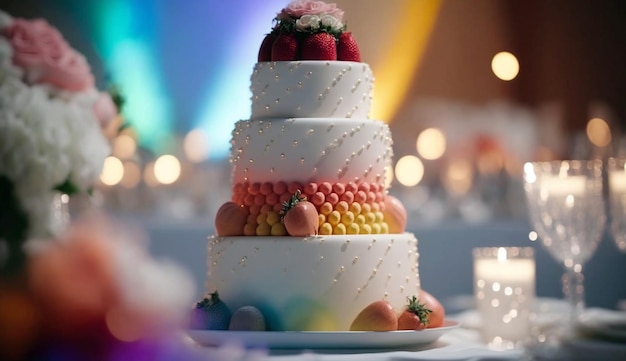 Een taart met een witte bovenkant waarop staat 'love is in the middle'