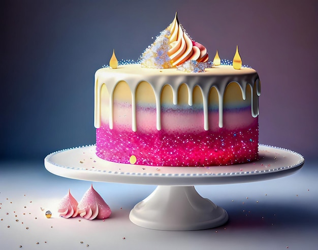 Een taart met roze en wit glazuur en een roze en wit glazuur.