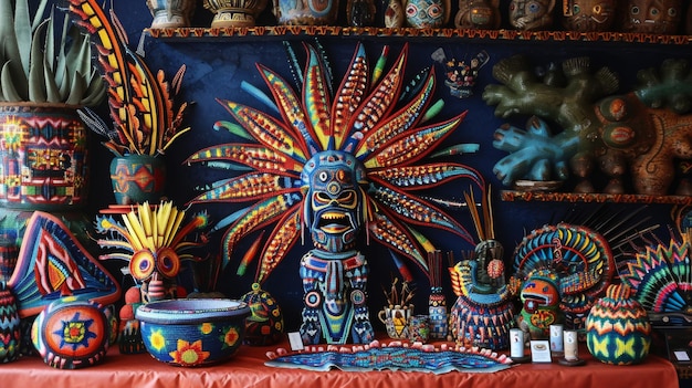 Een tafel is bedekt met een assortiment levendige vazen in verschillende vormen en maten Chico De Mayo