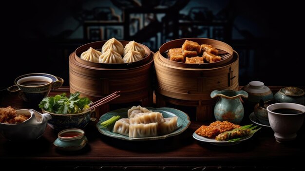 een tafel met dim sum