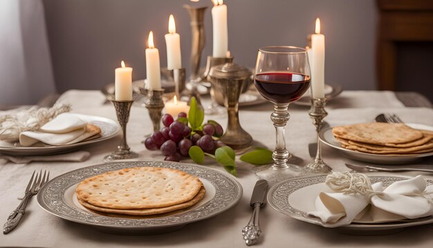 een tafel met een bord eten en een glas wijn