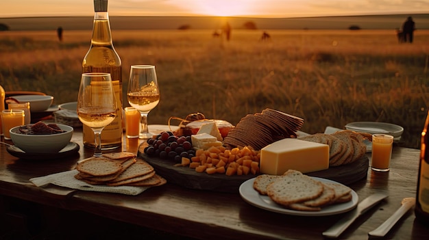 Een tafel met een fles wijn en een fles wijn erop