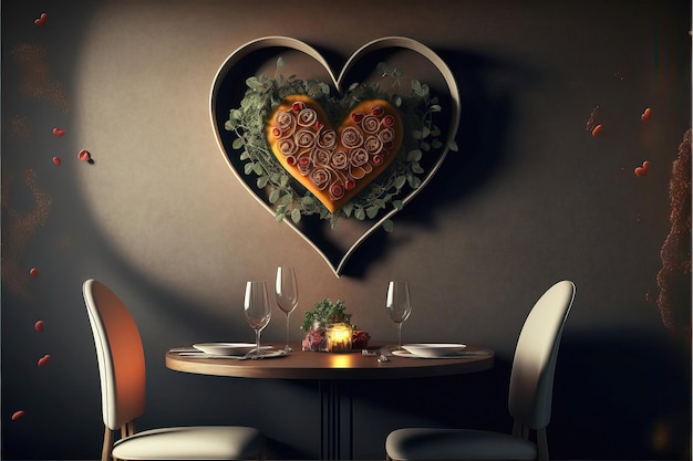 Een tafel met een hartvormige afbeelding erop