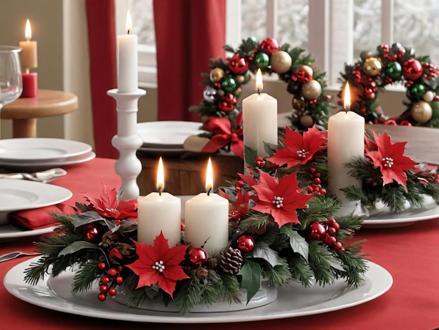 Een Tafel Met Een Kerst Pronkstuk En Kaarsen